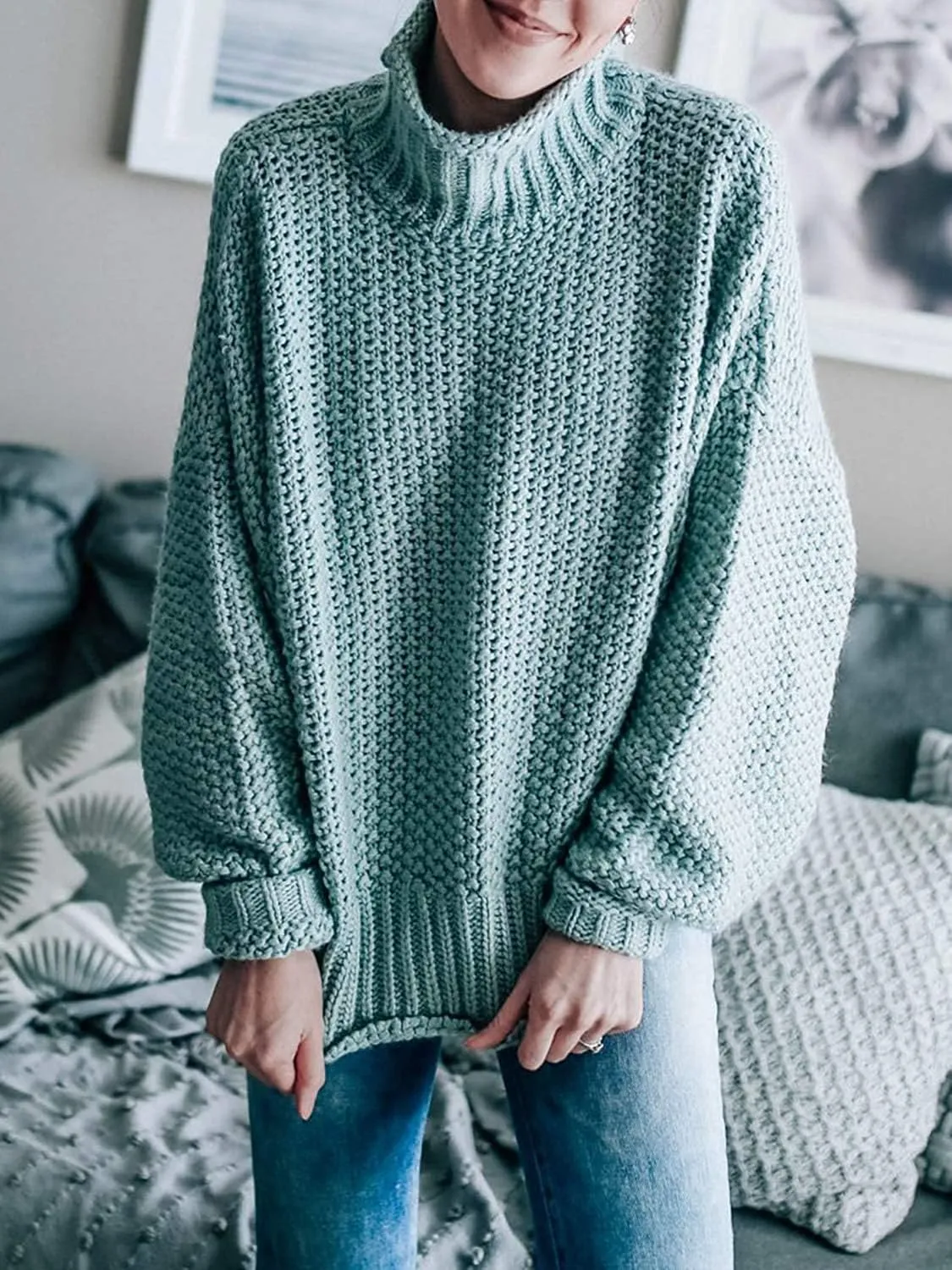 SVALIY Womens Oversized Turtlenecks Sweaters Batwing Long Sleeve Chunky Pullover Knit Jumper