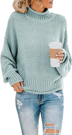 SVALIY Womens Oversized Turtlenecks Sweaters Batwing Long Sleeve Chunky Pullover Knit Jumper