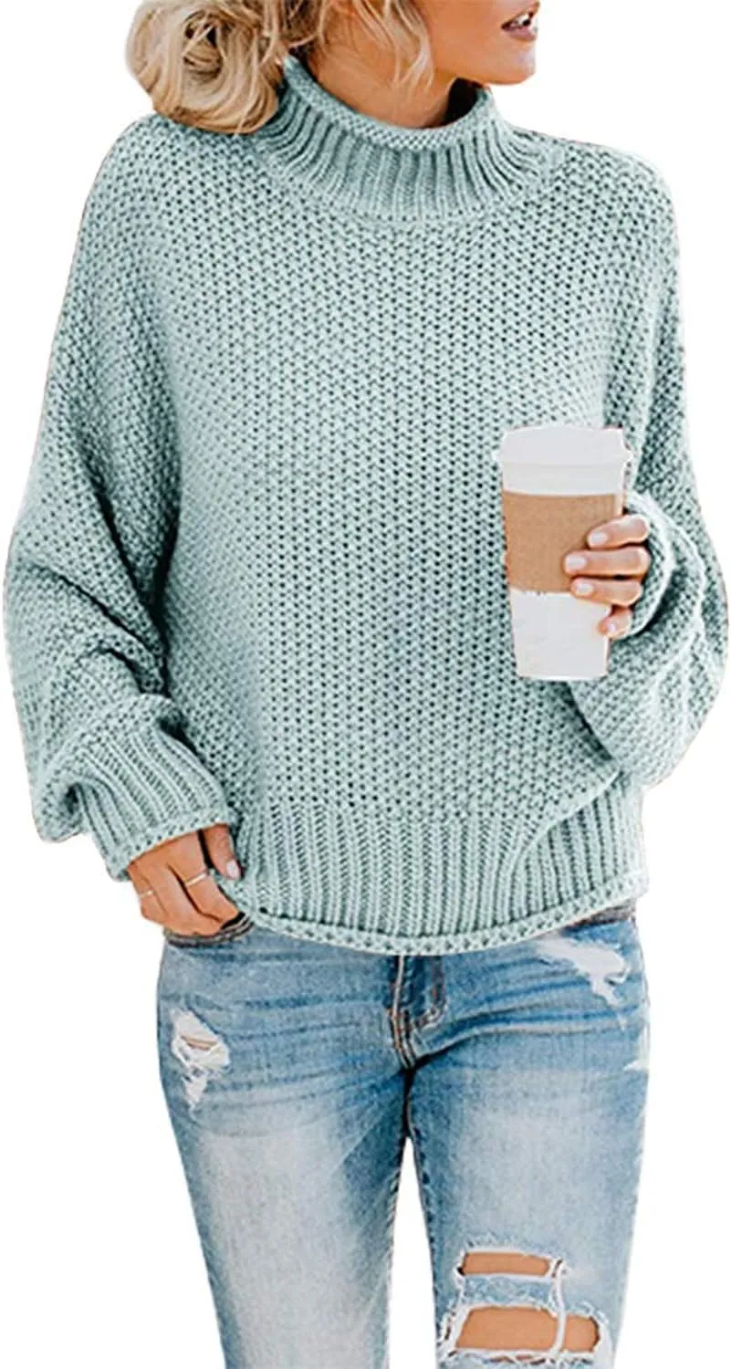 SVALIY Womens Oversized Turtlenecks Sweaters Batwing Long Sleeve Chunky Pullover Knit Jumper