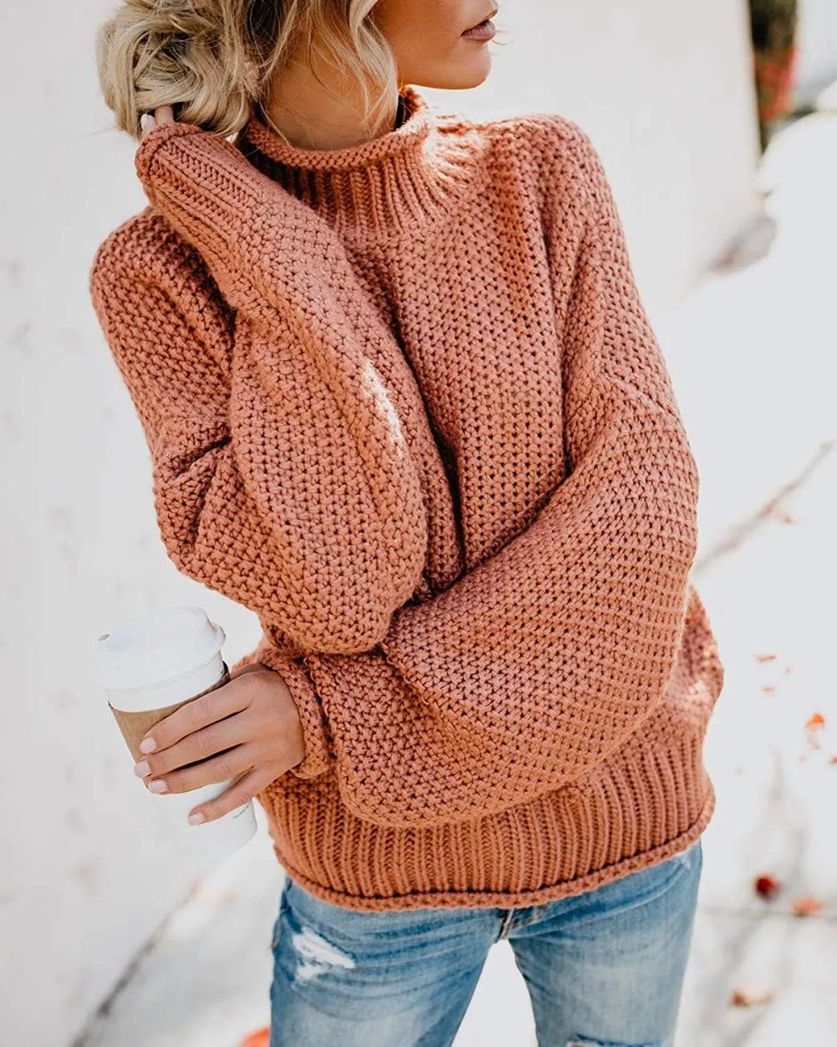 SVALIY Womens Oversized Turtlenecks Sweaters Batwing Long Sleeve Chunky Pullover Knit Jumper