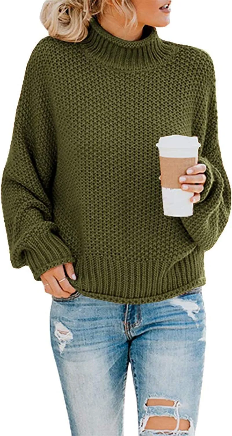SVALIY Womens Oversized Turtlenecks Sweaters Batwing Long Sleeve Chunky Pullover Knit Jumper