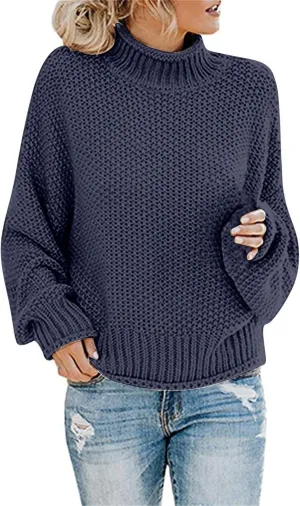Sweaters for Women Turtleneck Batwing Sleeve Loose Oversized Chunky Knitted Pullover Sweater Jumper Tops