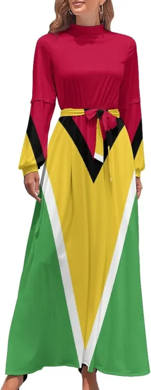 TAIZIYEAH Long Dress Elegant Casual Long Dress Guyana Flag Girls Summer Sunshine Beach Skirts for Womens L