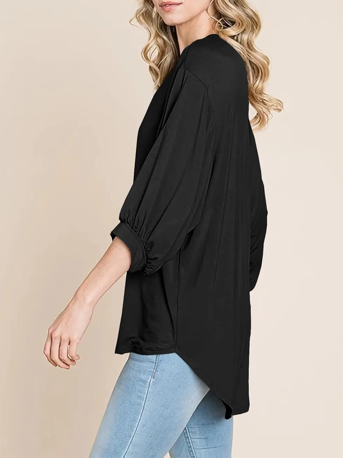 Tankaneo Womens Oversized T Shirts Summer Casual Loose Fit 3/4 Batwing Sleeve Tunic Tops with Leggings