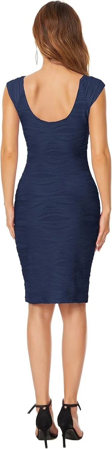Taydey Women's Ruched Stripe Sleeveless Knee Length Party Evening Dress