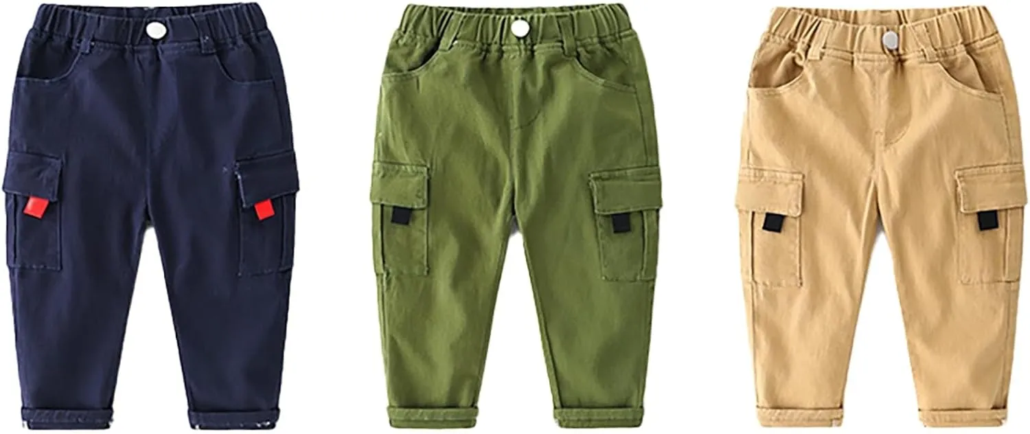 Toddler Boys Cargo Joggers Elastic Waist Aesthetic Trousers Kids Casual Baggy Pants Multiple Pockets Comfy Streetwear