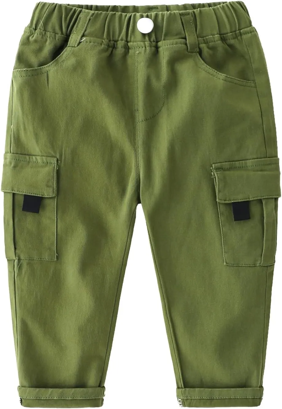 Toddler Boys Cargo Joggers Elastic Waist Aesthetic Trousers Kids Casual Baggy Pants Multiple Pockets Comfy Streetwear