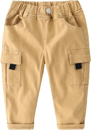 Toddler Boys Cargo Joggers Elastic Waist Aesthetic Trousers Kids Casual Baggy Pants Multiple Pockets Comfy Streetwear