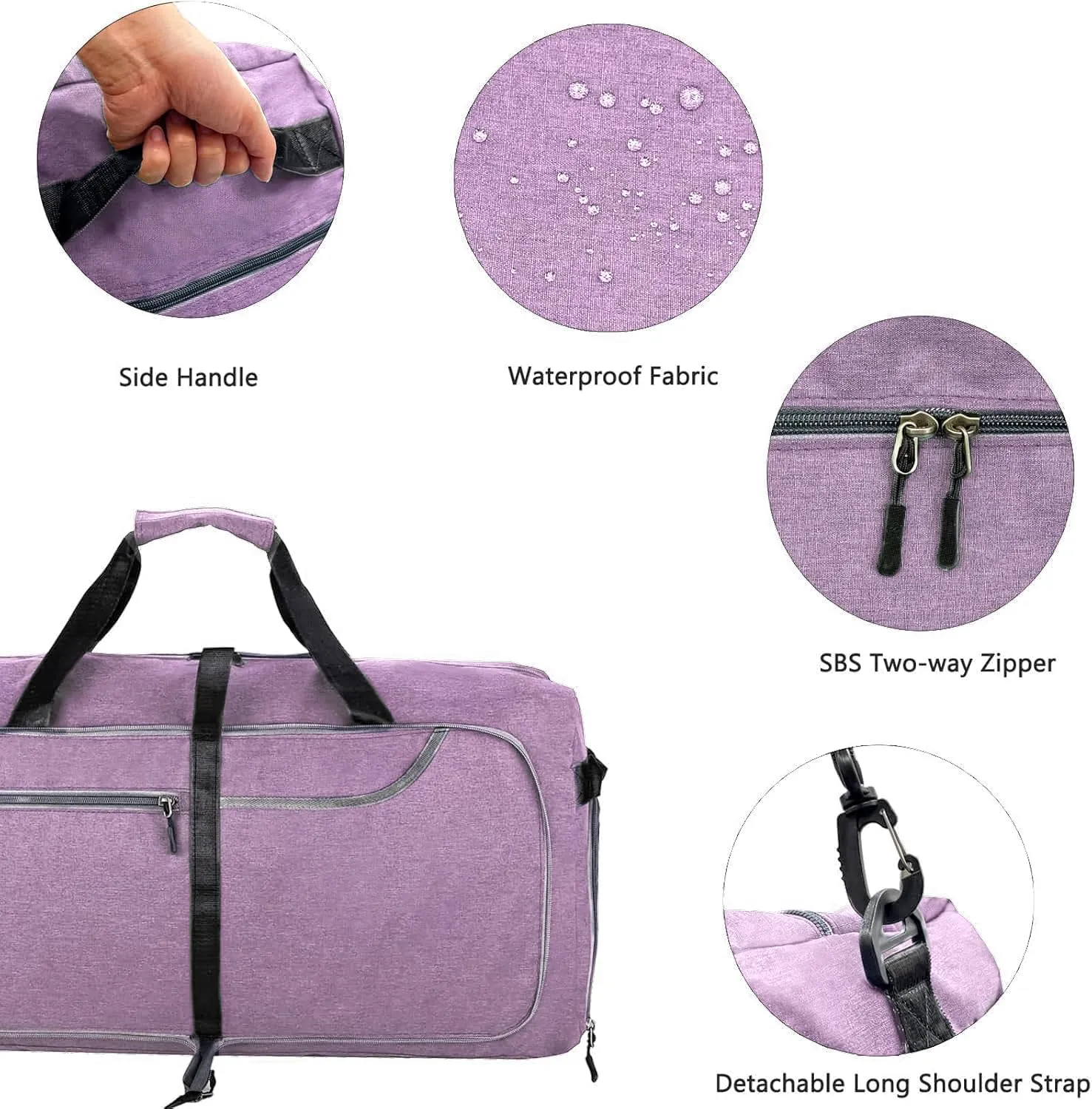 Travel Duffle Bag for Men, Large Foldable Duffel Bags for Traveling with Shoes & Wet Compartment Waterproof Weekender Gym Bag for Men Women, Purple, 65L, Weekender Bag With Shoes Compartment & Wet