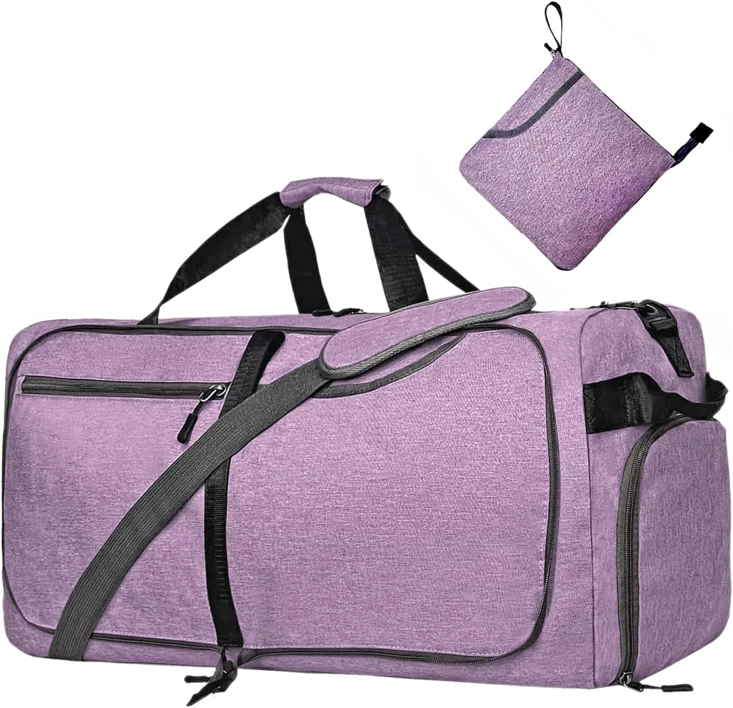 Travel Duffle Bag for Men, Large Foldable Duffel Bags for Traveling with Shoes & Wet Compartment Waterproof Weekender Gym Bag for Men Women, Purple, 65L, Weekender Bag With Shoes Compartment & Wet