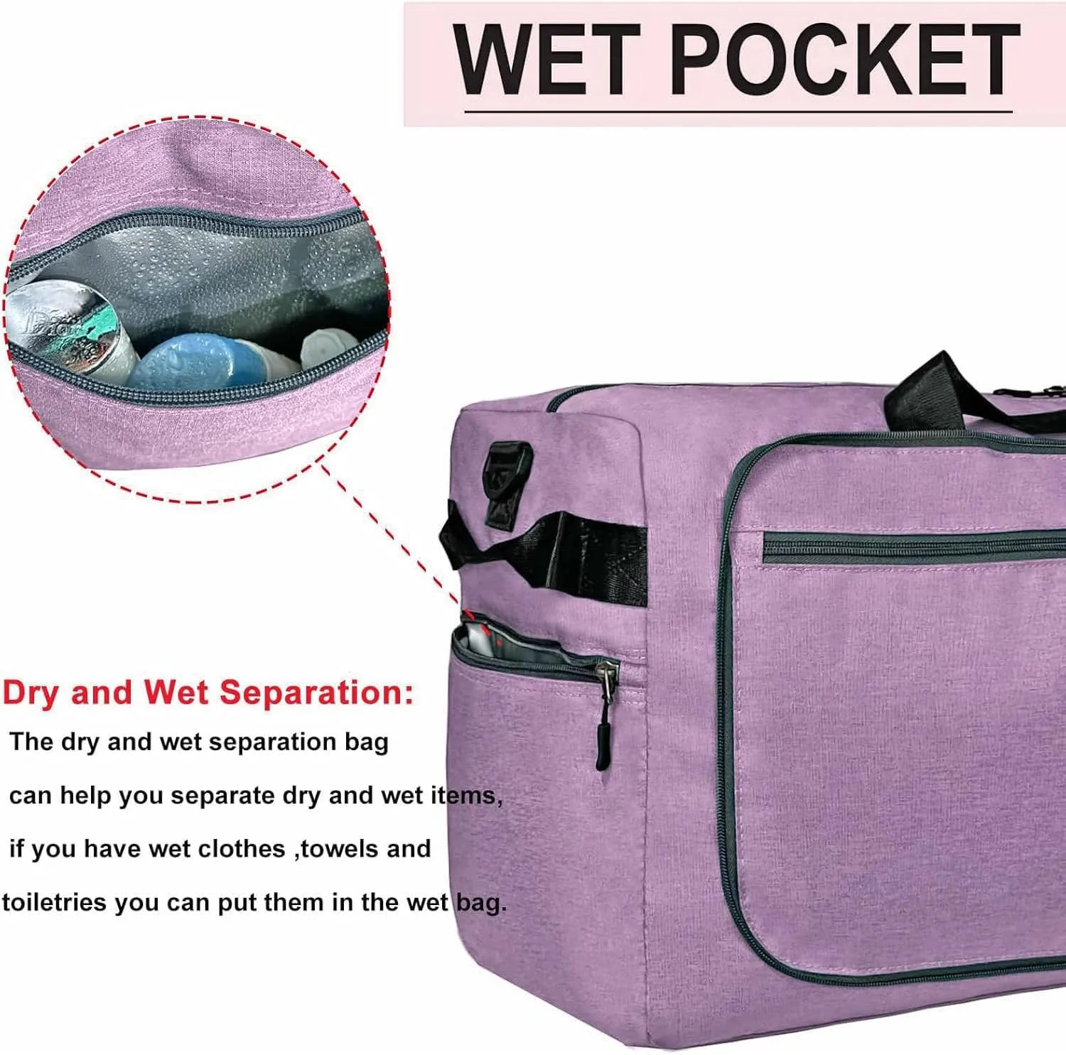 Travel Duffle Bag for Men, Large Foldable Duffel Bags for Traveling with Shoes & Wet Compartment Waterproof Weekender Gym Bag for Men Women, Purple, 65L, Weekender Bag With Shoes Compartment & Wet