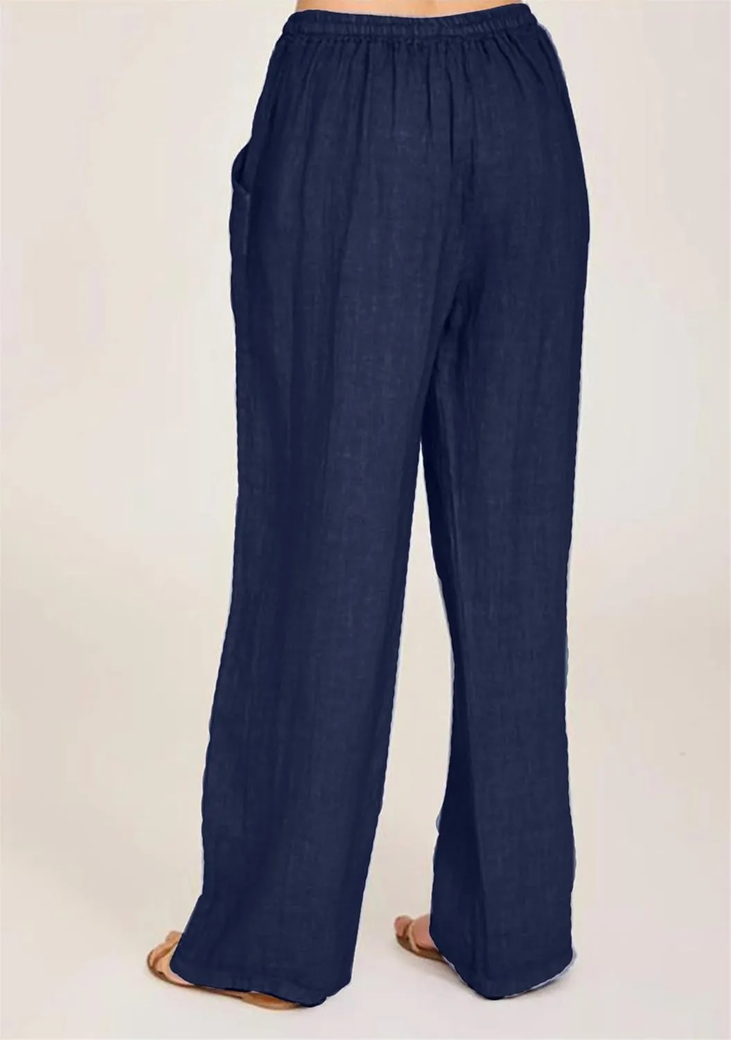 TYQQU Women Solid Color Drawstring Pant Elastic Waist Wide Leg Pants Straight Comfy Long Trousers