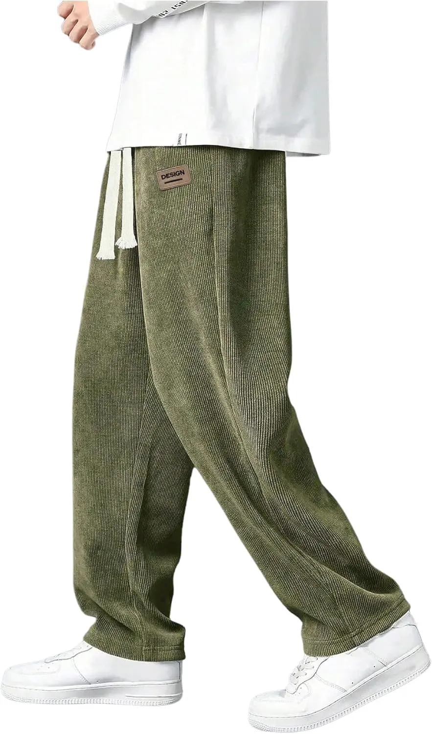 Verdusa Men's Casual Straight Leg Pants Drawstring Waist Loose Trousers with Pockets