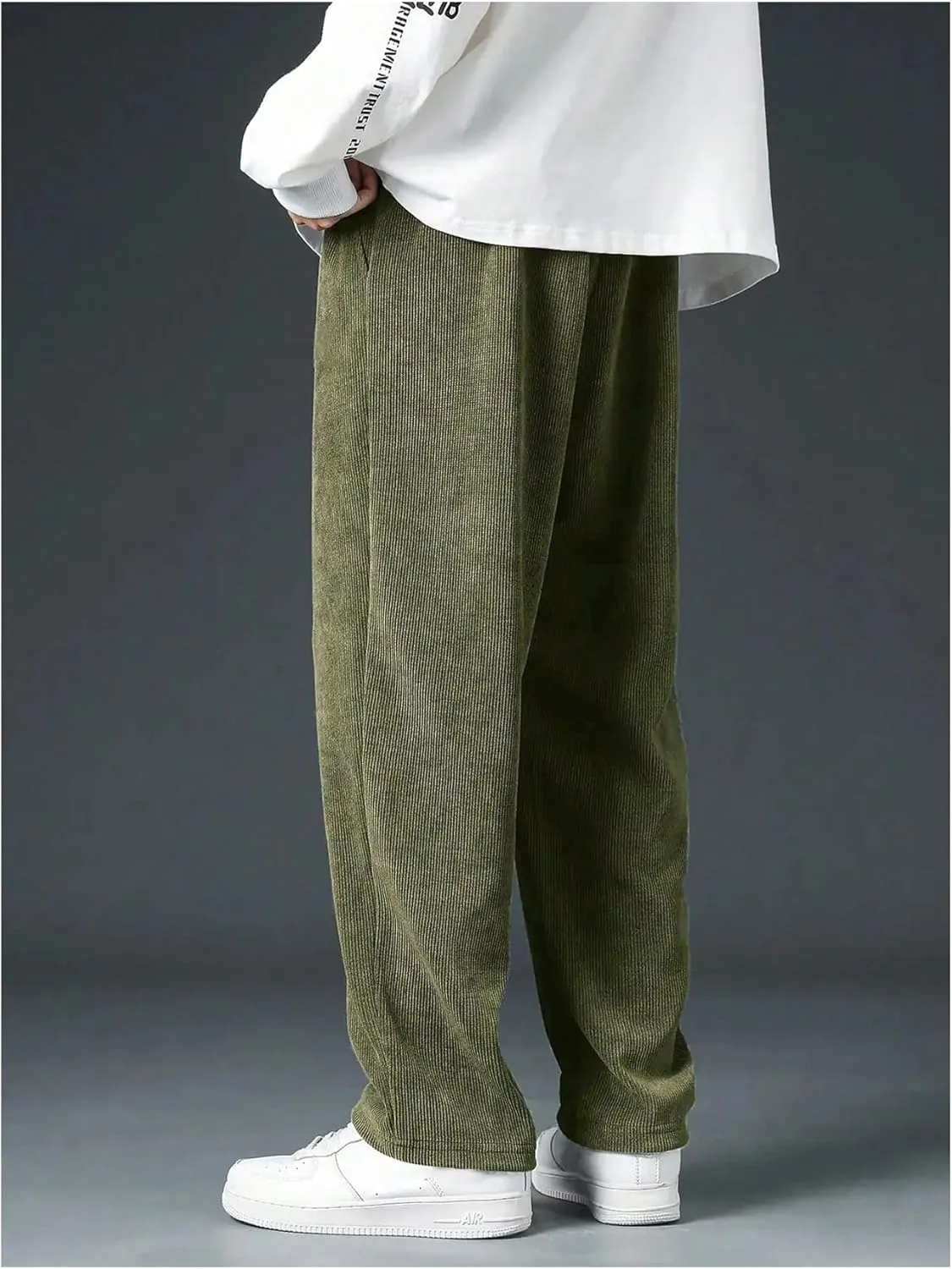 Verdusa Men's Casual Straight Leg Pants Drawstring Waist Loose Trousers with Pockets