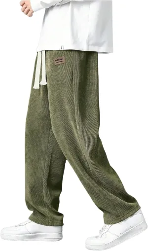 Verdusa Men's Casual Straight Leg Pants Drawstring Waist Loose Trousers with Pockets