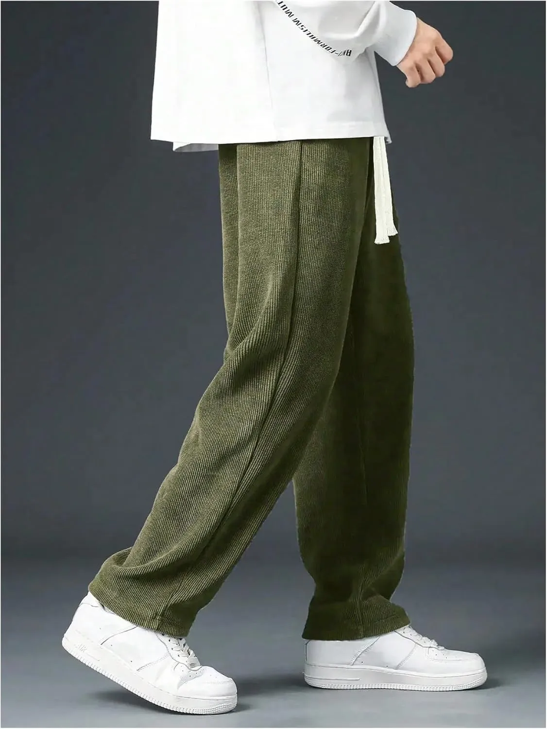 Verdusa Men's Casual Straight Leg Pants Drawstring Waist Loose Trousers with Pockets