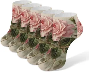 Vintage Beautiful Rose Socks No Show Socks Low Cut Anti-Slid Athletic Casual Invisible Liner Socks Unisex