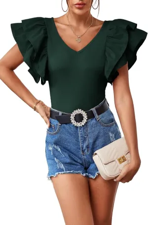 Vrtige Women's V Neck Ruffle Cap Sleeve Summer Blouse Top Shirt