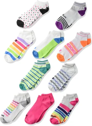 Wilson Girls' Athletic No Show Socks, 10, Bright-10 Pair Pack, 2-10