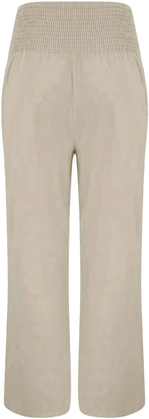 Women Beach Linen Pant Trendy Wide Leg Hawaiian Joggers Boho Flowy Trouser Office Work Relax Fit Palazzo Casual Pants