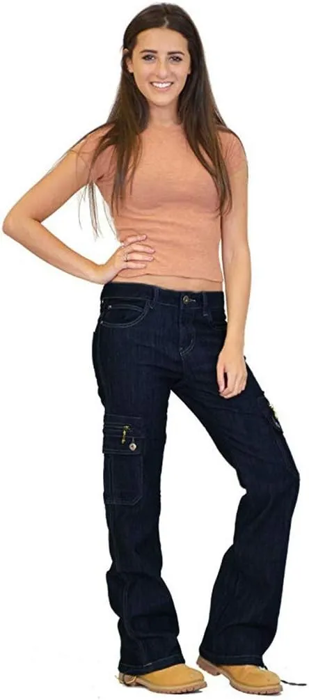 Women Cargo Jeans Street Hip Hop Y2K Multi-Pocket Palazzo Trendy Denim Pant Belt Button Zipper Casual Streetwear Pant