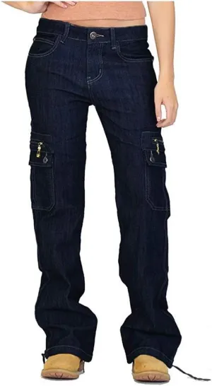 Women Cargo Jeans Street Hip Hop Y2K Multi-Pocket Palazzo Trendy Denim Pant Belt Button Zipper Casual Streetwear Pant