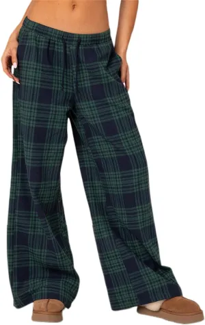 Women Casual Checkered Pants Vintage Loose Fit Gingham Elastic Waist Wide Straight Leg Trousers Y2K Comfy Streetwear