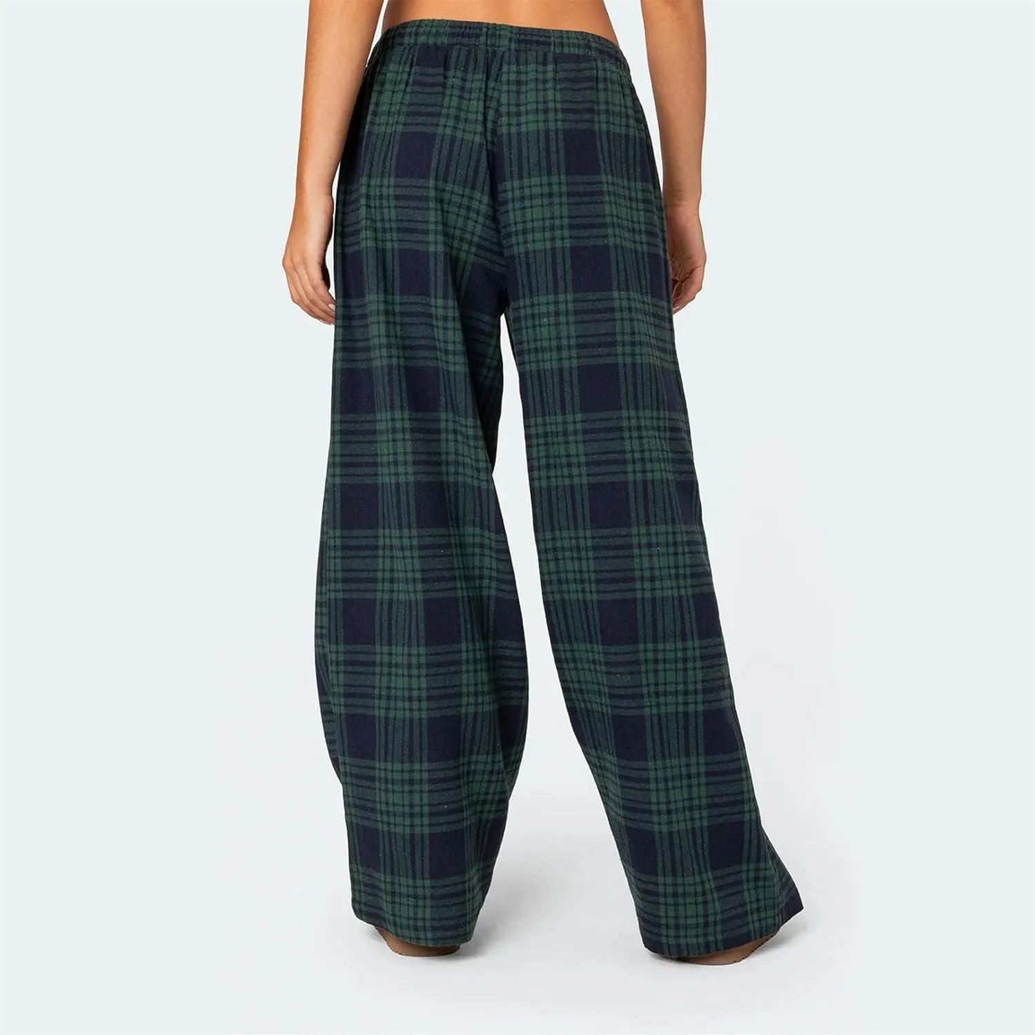 Women Casual Checkered Pants Vintage Loose Fit Gingham Elastic Waist Wide Straight Leg Trousers Y2K Comfy Streetwear