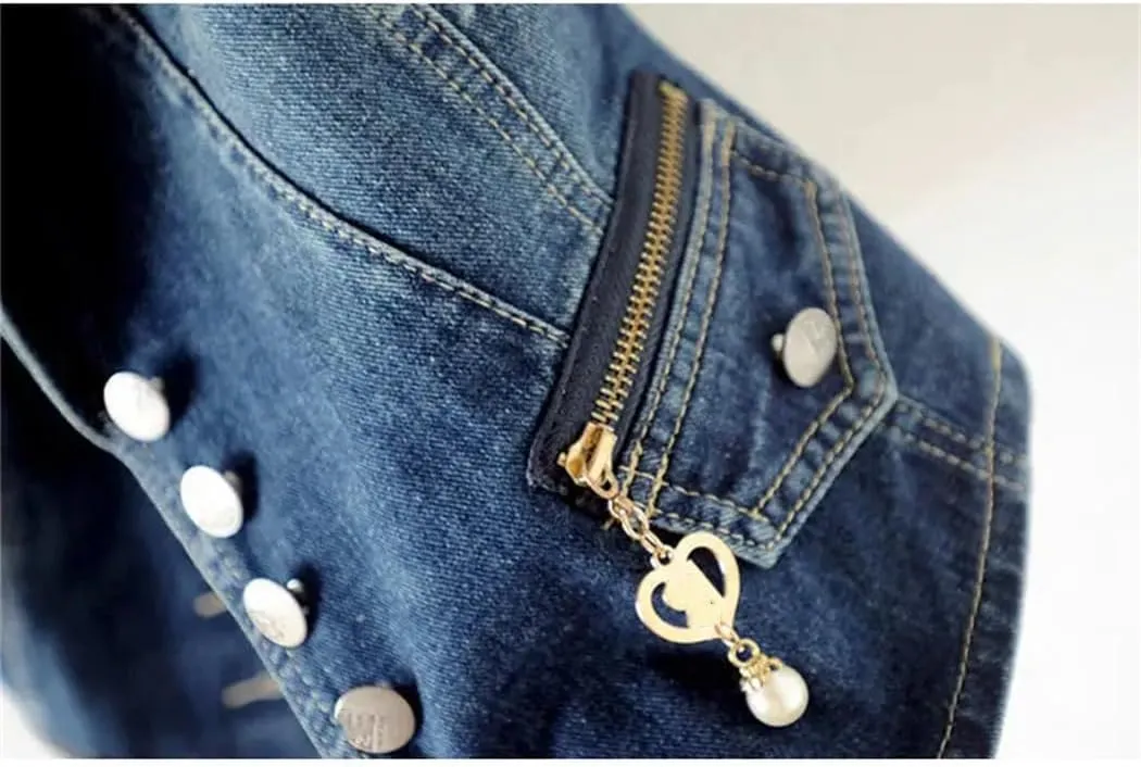 Women Casual Denim Vest Jacket Spring Autumn Sleeveless Short Jeans Waistcoats Single-Breasted Tops