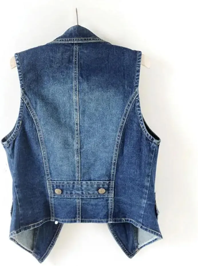 Women Casual Denim Vest Jacket Spring Autumn Sleeveless Short Jeans Waistcoats Single-Breasted Tops