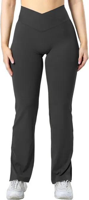 Women Cross Waist Flare Yoga Pants High Waisted Bootcut Wide Leg Workout Leggings