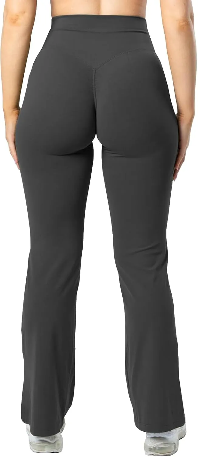 Women Cross Waist Flare Yoga Pants High Waisted Bootcut Wide Leg Workout Leggings