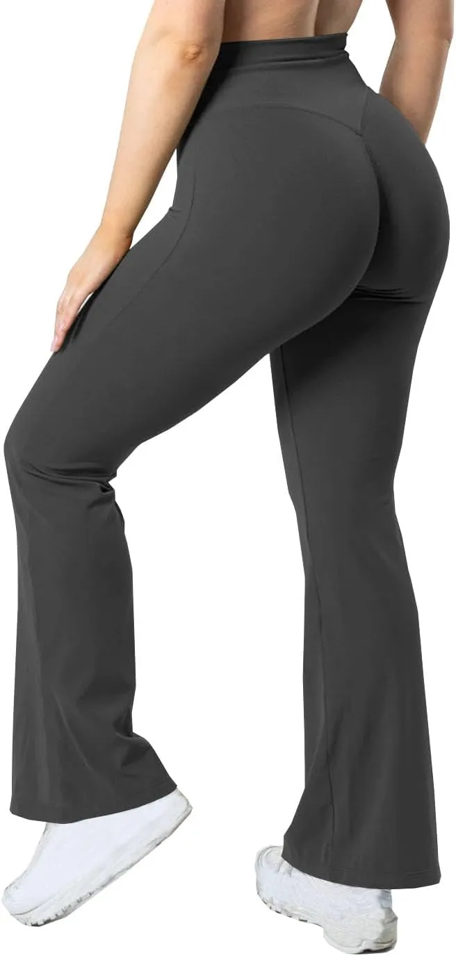 Women Cross Waist Flare Yoga Pants High Waisted Bootcut Wide Leg Workout Leggings