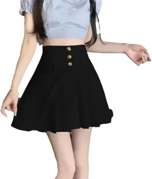 Women High Waist Pleated Mini Skirt Basic Casual Flared Flowy Skirt