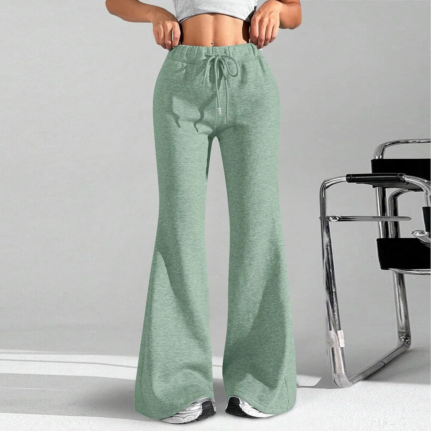 Women High Waisted Straight Leg Flare Pants Outdoor Active Running Bell Bottom Sweatpant Tummy Control Casual Trouser