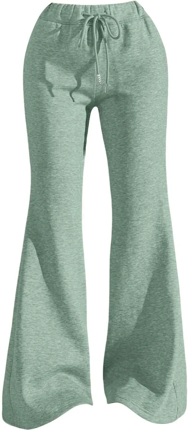 Women High Waisted Straight Leg Flare Pants Outdoor Active Running Bell Bottom Sweatpant Tummy Control Casual Trouser