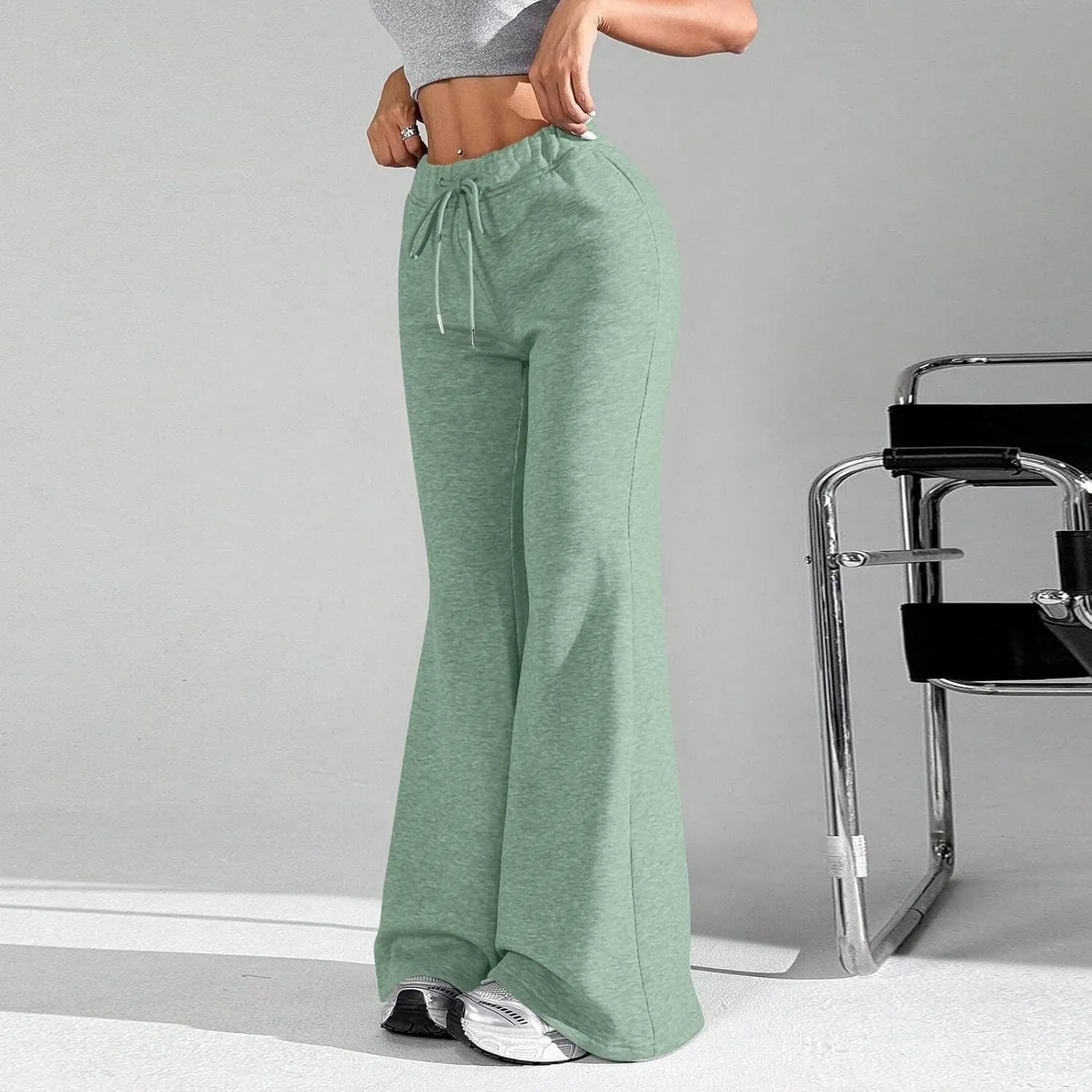Women High Waisted Straight Leg Flare Pants Outdoor Active Running Bell Bottom Sweatpant Tummy Control Casual Trouser