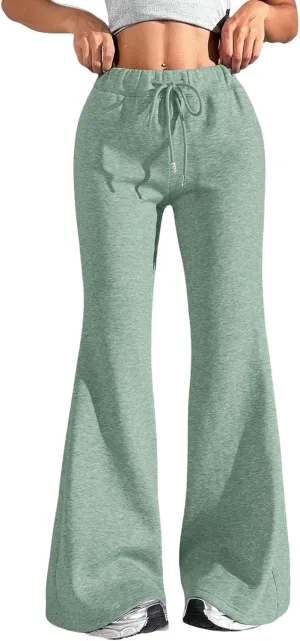 Women High Waisted Straight Leg Flare Pants Outdoor Active Running Bell Bottom Sweatpant Tummy Control Casual Trouser