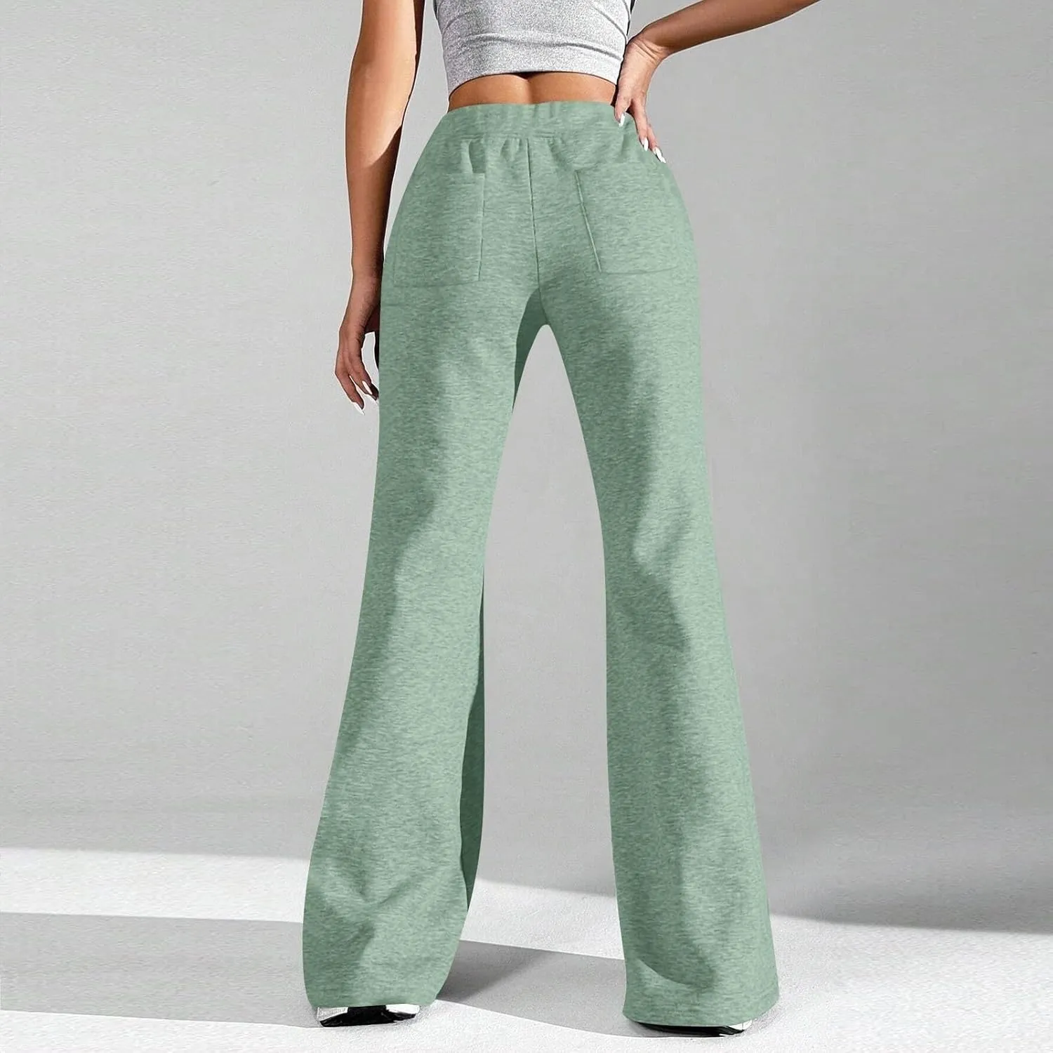 Women High Waisted Straight Leg Flare Pants Outdoor Active Running Bell Bottom Sweatpant Tummy Control Casual Trouser
