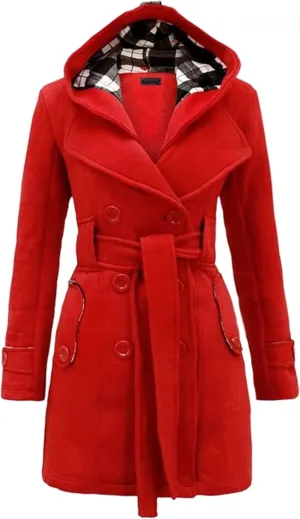 Women Hooded Thick Trench Coat Long Sleeve Basic Jacket Commuting with Pockets Elegant Coat
