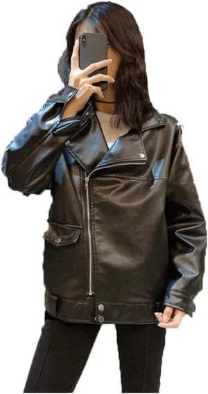 Women jacket All-match Black PU Leather Jackets Women Spring Autumn Korean Stylish Classic Moto Biker Jacket Lady Basic Coat Outwear