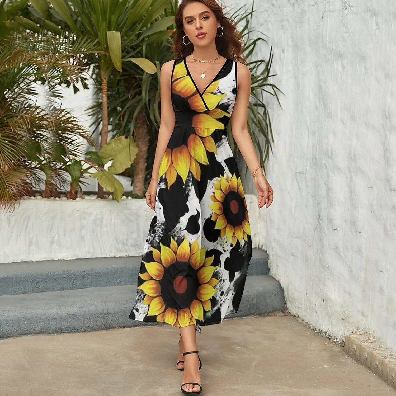 Women Ladies Sleeveless Midi Tank Dress for Vacation Party Wedding