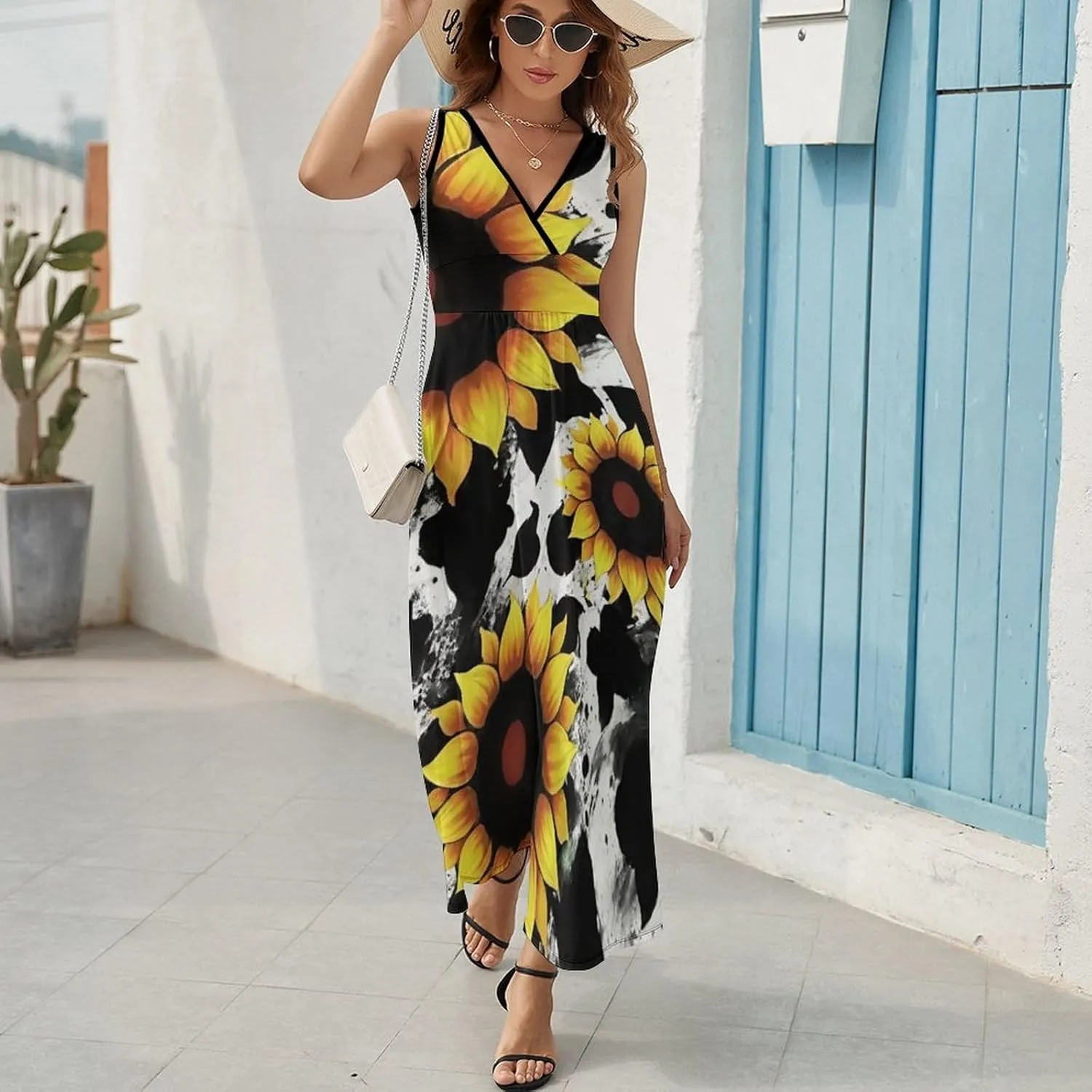 Women Ladies Sleeveless Midi Tank Dress for Vacation Party Wedding