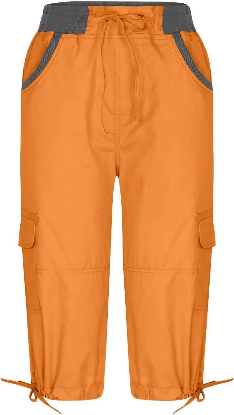 Women Multi Pocket Trousers Outdoor Casual Sports Cropped Pants Overalls Thin Loose Cargo Shorts