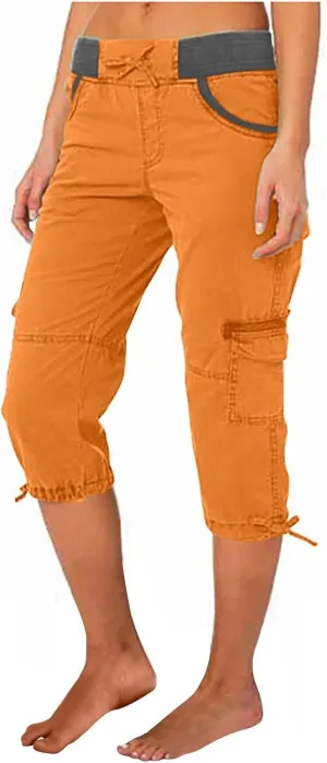 Women Multi Pocket Trousers Outdoor Casual Sports Cropped Pants Overalls Thin Loose Cargo Shorts