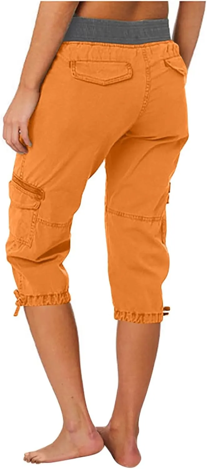 Women Multi Pocket Trousers Outdoor Casual Sports Cropped Pants Overalls Thin Loose Cargo Shorts