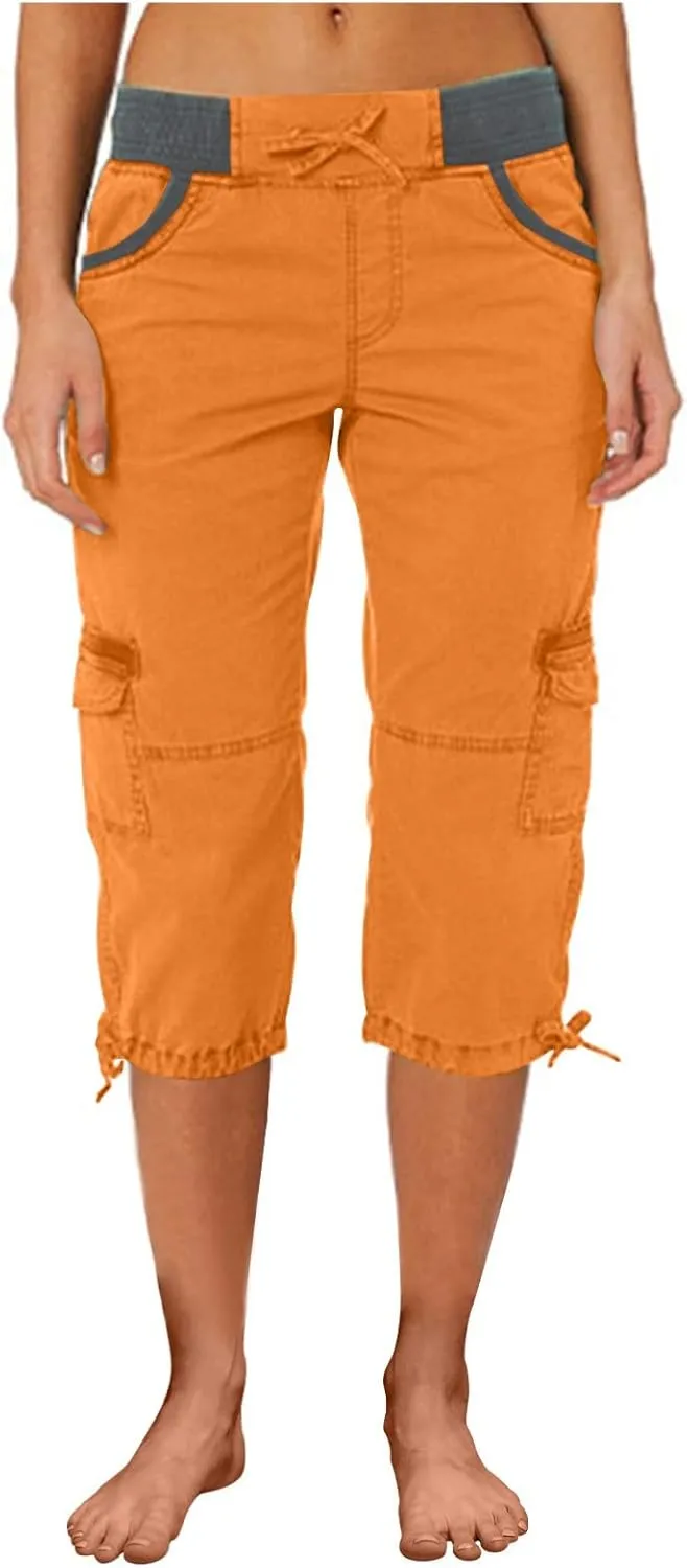Women Multi Pocket Trousers Outdoor Casual Sports Cropped Pants Overalls Thin Loose Cargo Shorts