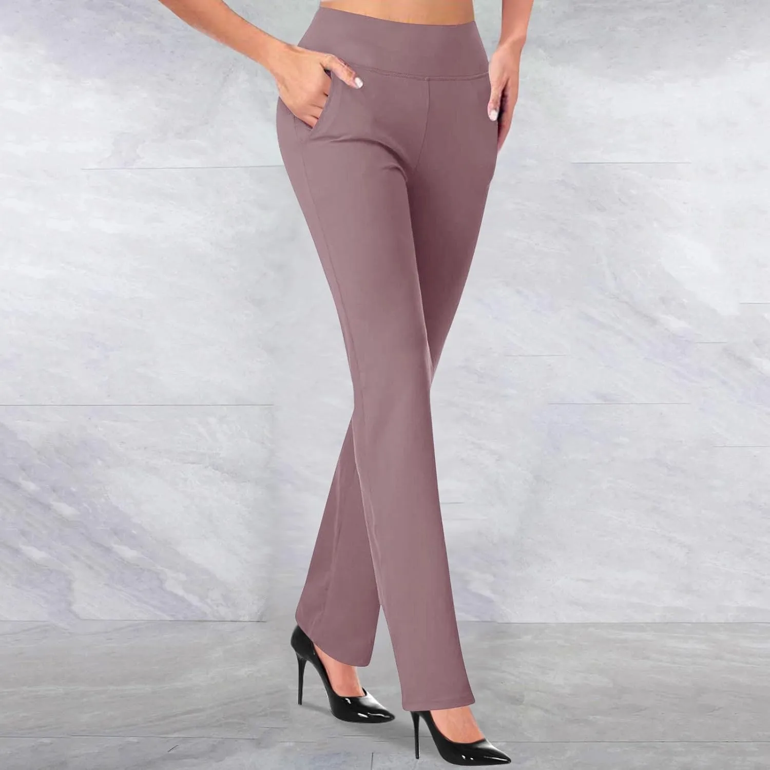 Women Office Work Dressy Pants Stretch High Waist Tummy Control Slim Fit Tight Trouser Trendy Solid Flowy Casual Pant