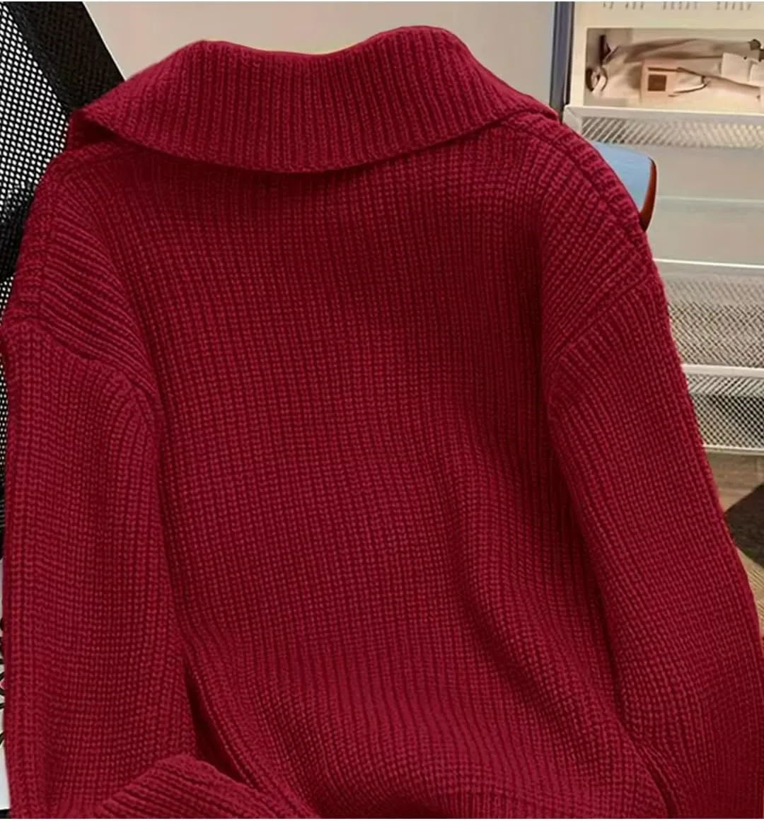 Women Open Front Knit Sweater Long Sleeve Cardigan Sweater Casual Loose Button Lapel Cardigan Coat