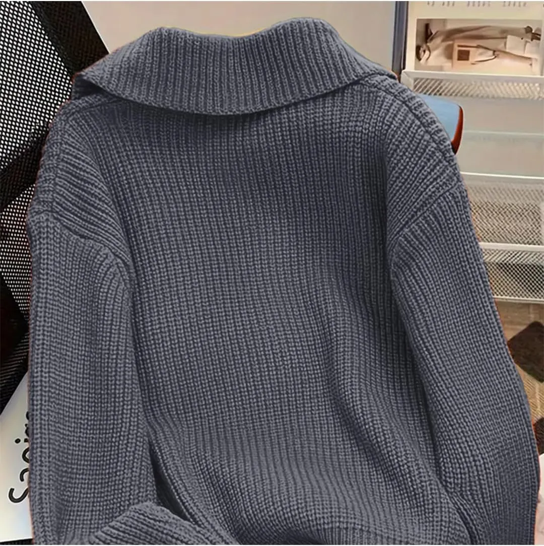 Women Open Front Knit Sweater Long Sleeve Cardigan Sweater Casual Loose Button Lapel Cardigan Coat